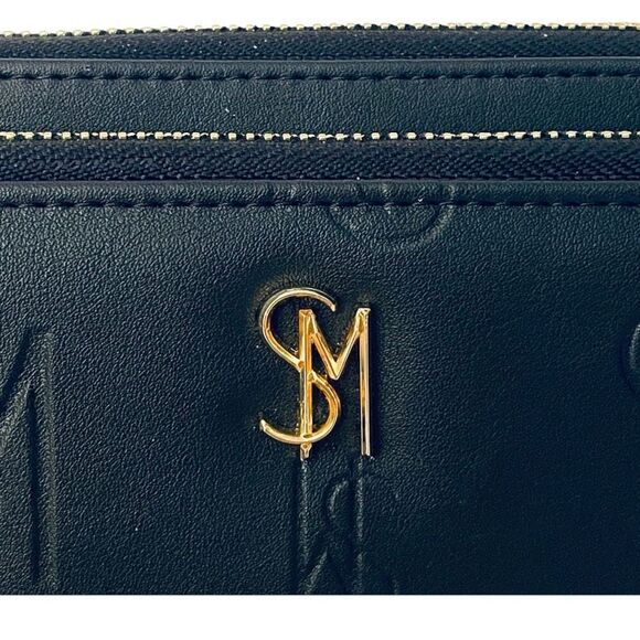 NWT Steve Madden Gorgeous BBENNI Black & Gold Zip All Around Wristlet Wallet - Picture 2 of 16